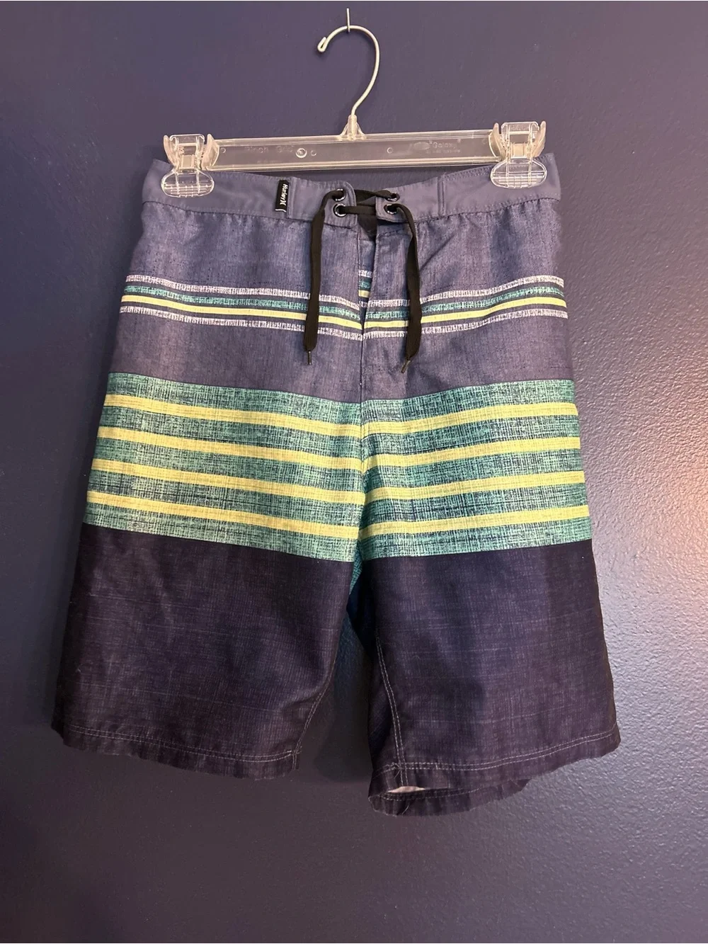 Hurley Navy and Teal Striped Boys' Swim Trunks
